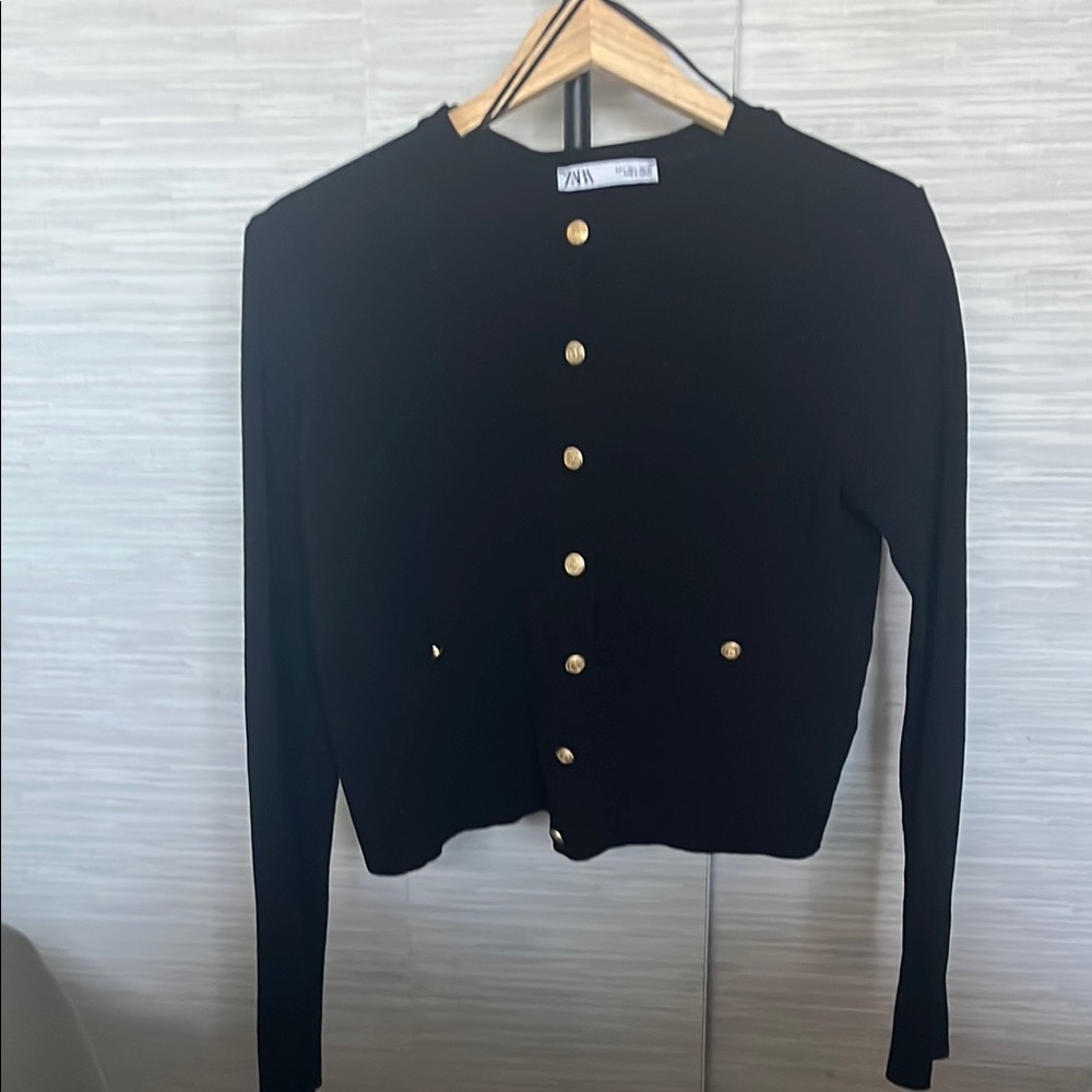 Zara Elegant Black Sweater with Gold Accents